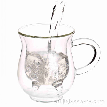 Стеклянная чашка для молока с ручкой с двойными стенками